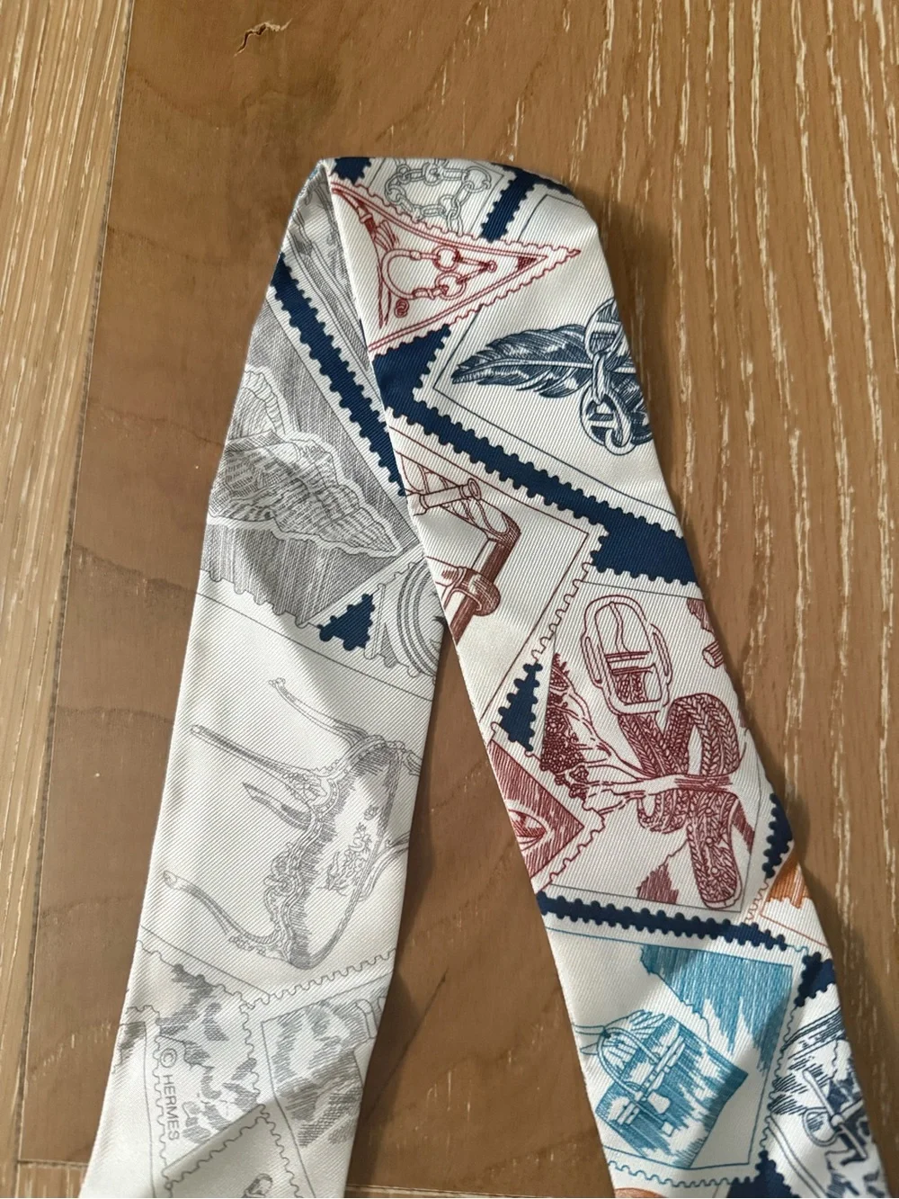 NWOT Hermes 100% silk twilly scarf Le Philateliste du Faubourg Twilly blue